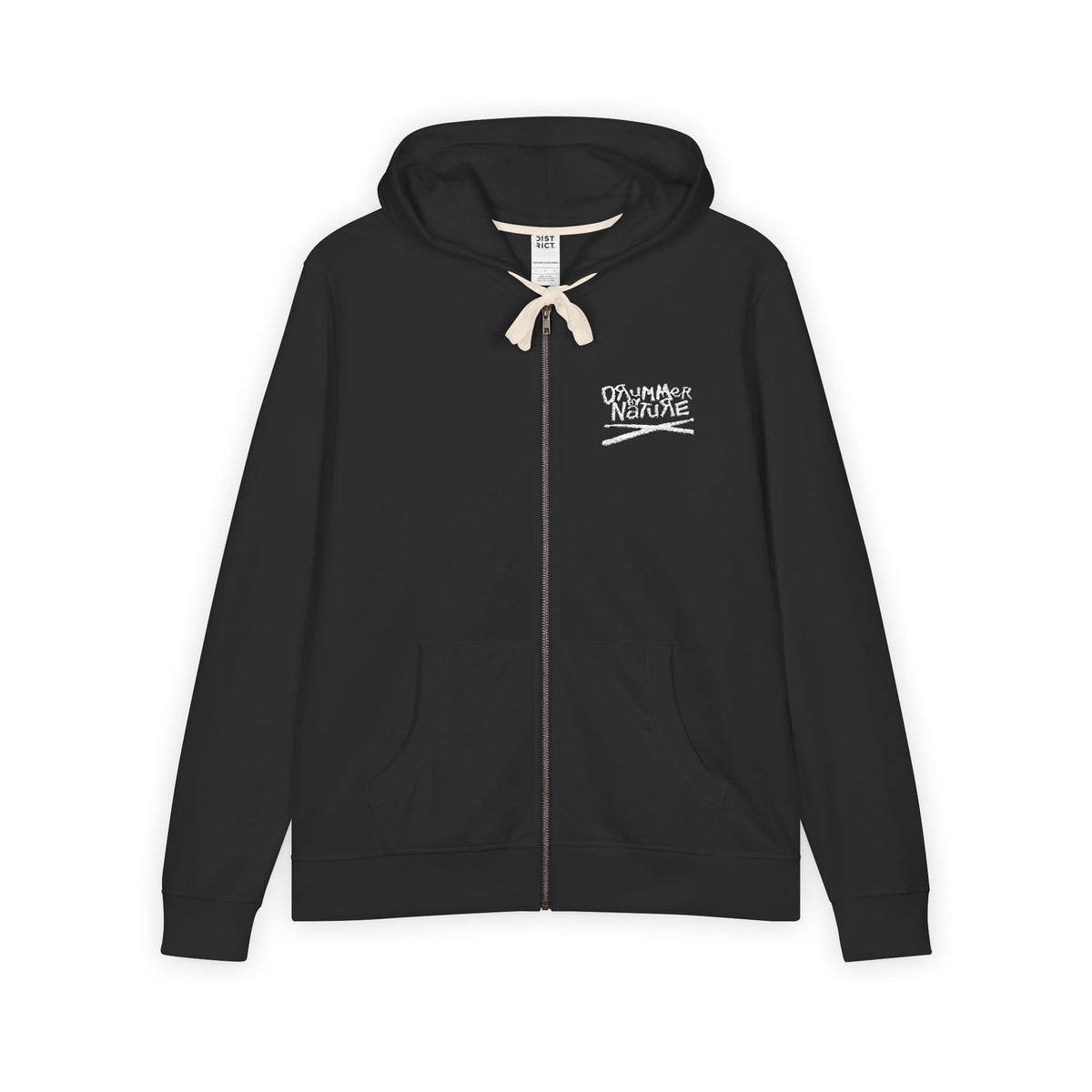 black Drummer By Nature full-zip hoodie with white DBN logo on chest