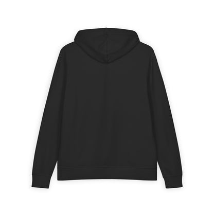 Back view of black Drummer By Nature pullover hoodie 