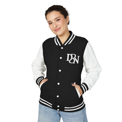 Drummer By Nature Black and White Varsity Jacket with DBN  logo on left chest 
